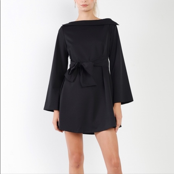 Brand new. 3 for $25 Elegant black front tie long sleeve mini dress - Picture 2 of 4